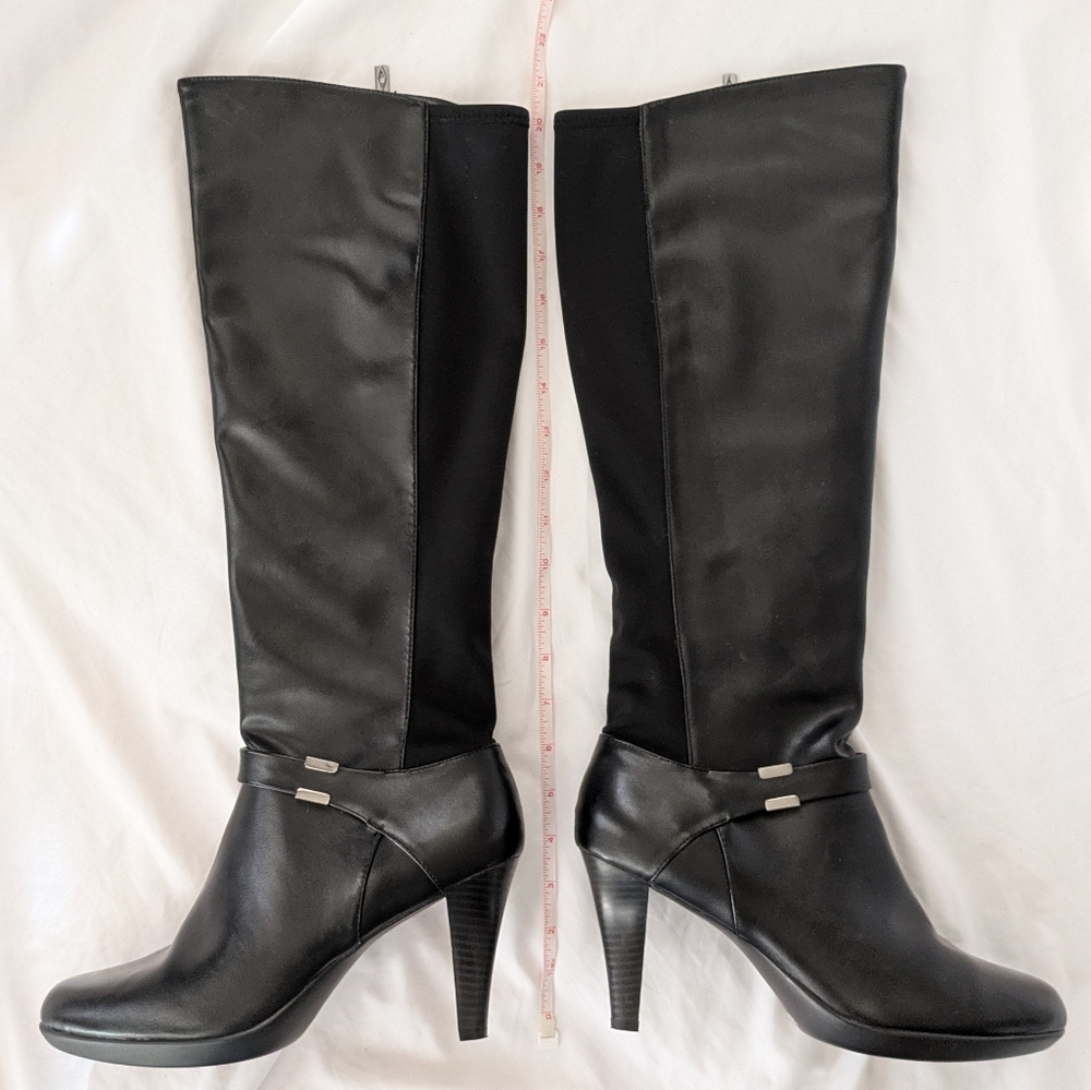 Alfani Step N Flex Viollah High Heel Tall Full Zip Black Faux Leather Boots Sz11